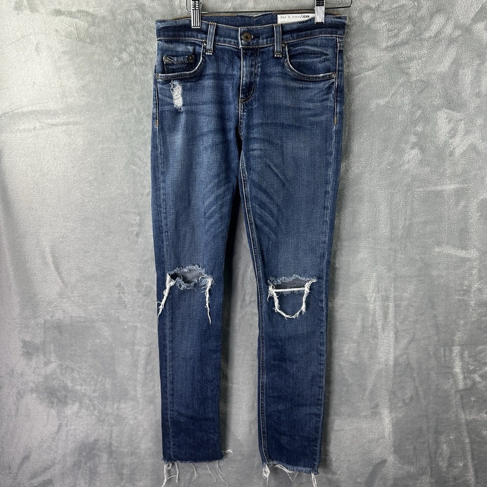 Rag & Bone Women's Distressed Skinny Jeans Size 26 Blue Mabel Cut Raw Hem